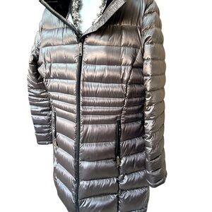Andrew Marc Metallic Grey Down Jacket Puffer Coat Size   L/G